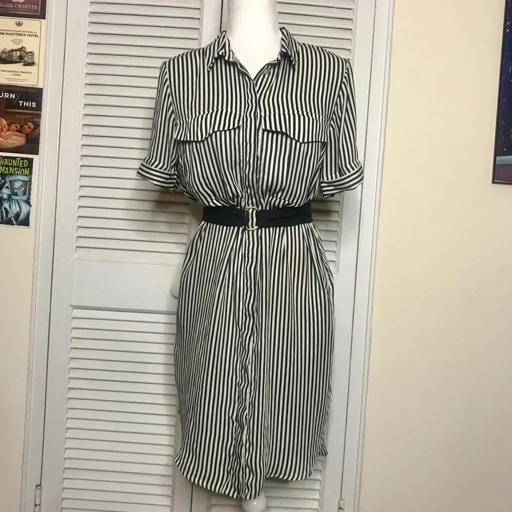 NWOT H&M black and white stripe shirt dress - Picture 1 of 5